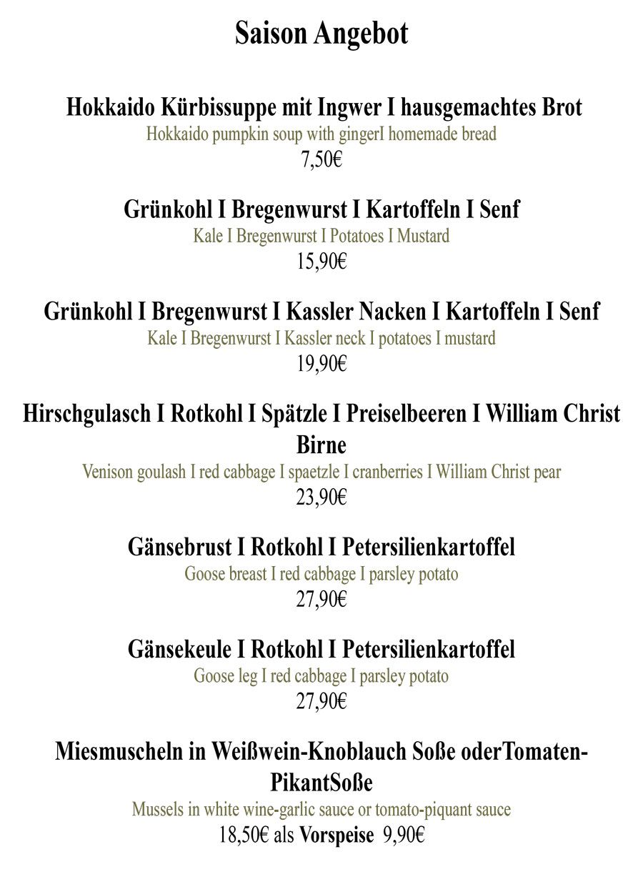 Restaurant Alte Herberge - Speisekarte