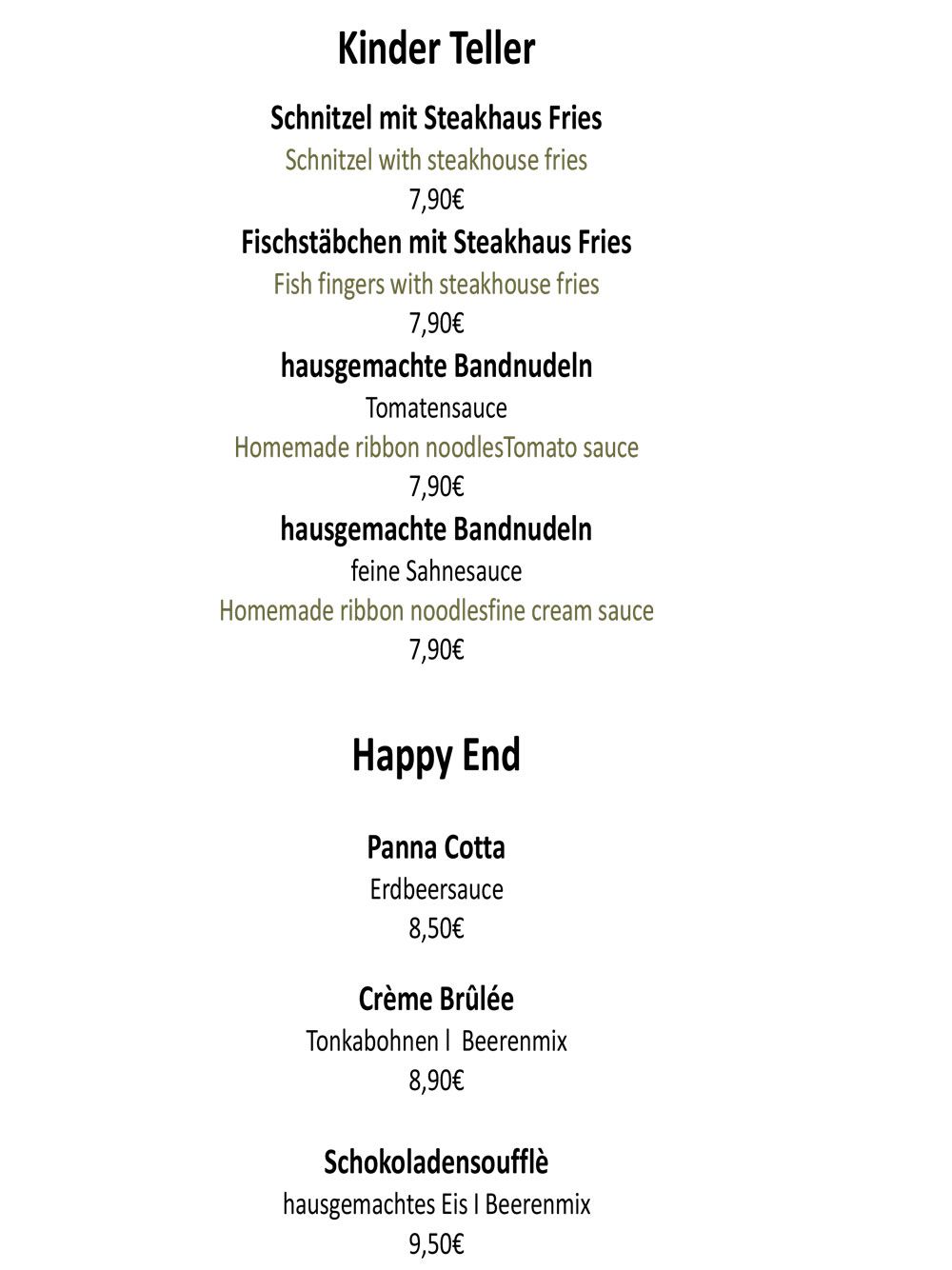 Restaurant Alte Herberge - Speisekarte