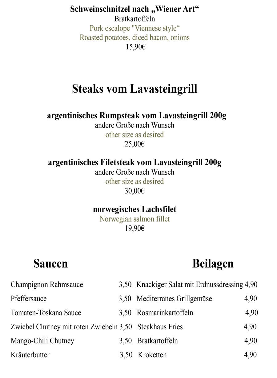Restaurant Alte Herberge - Speisekarte