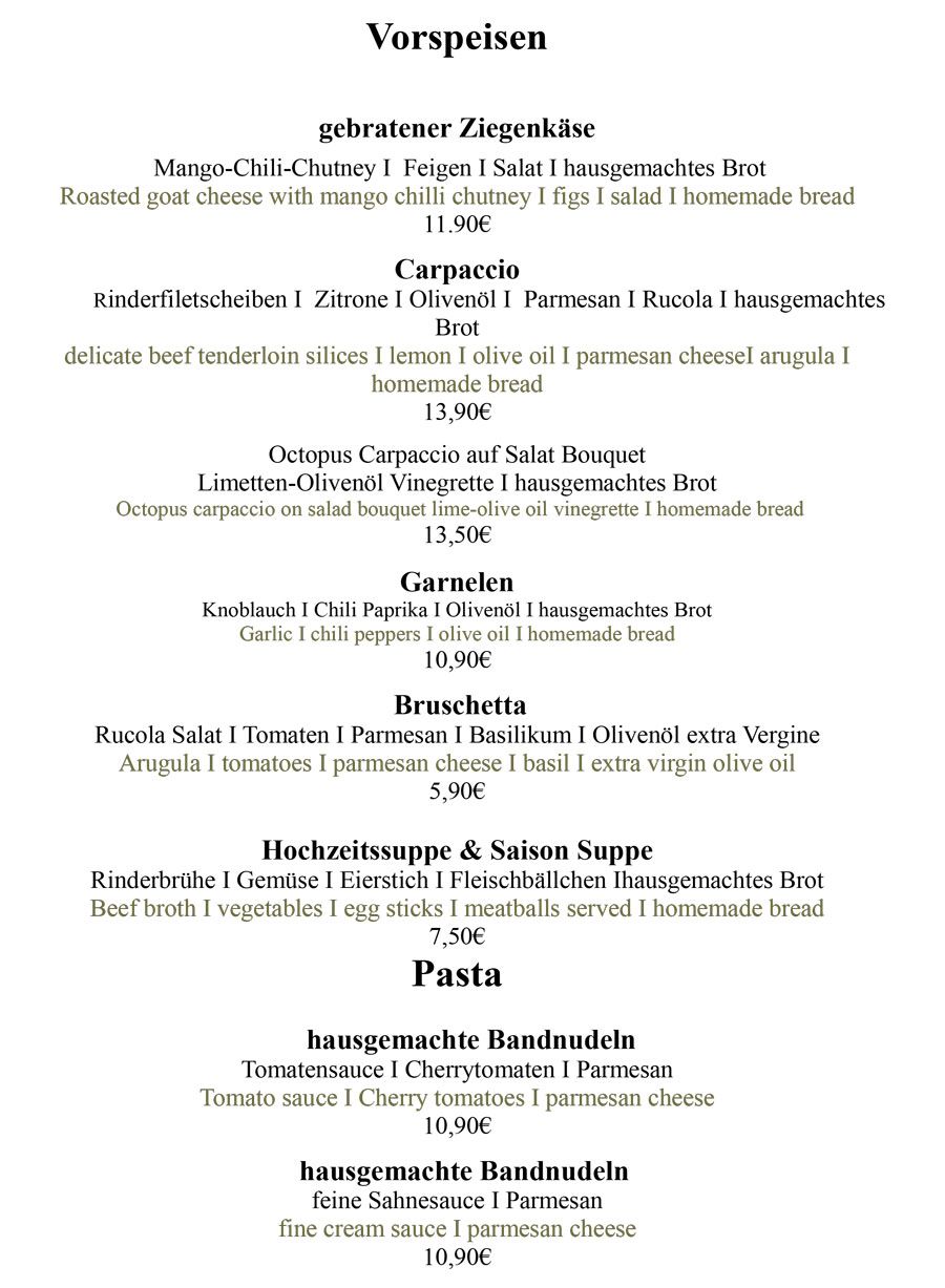 Restaurant Alte Herberge - Speisekarte