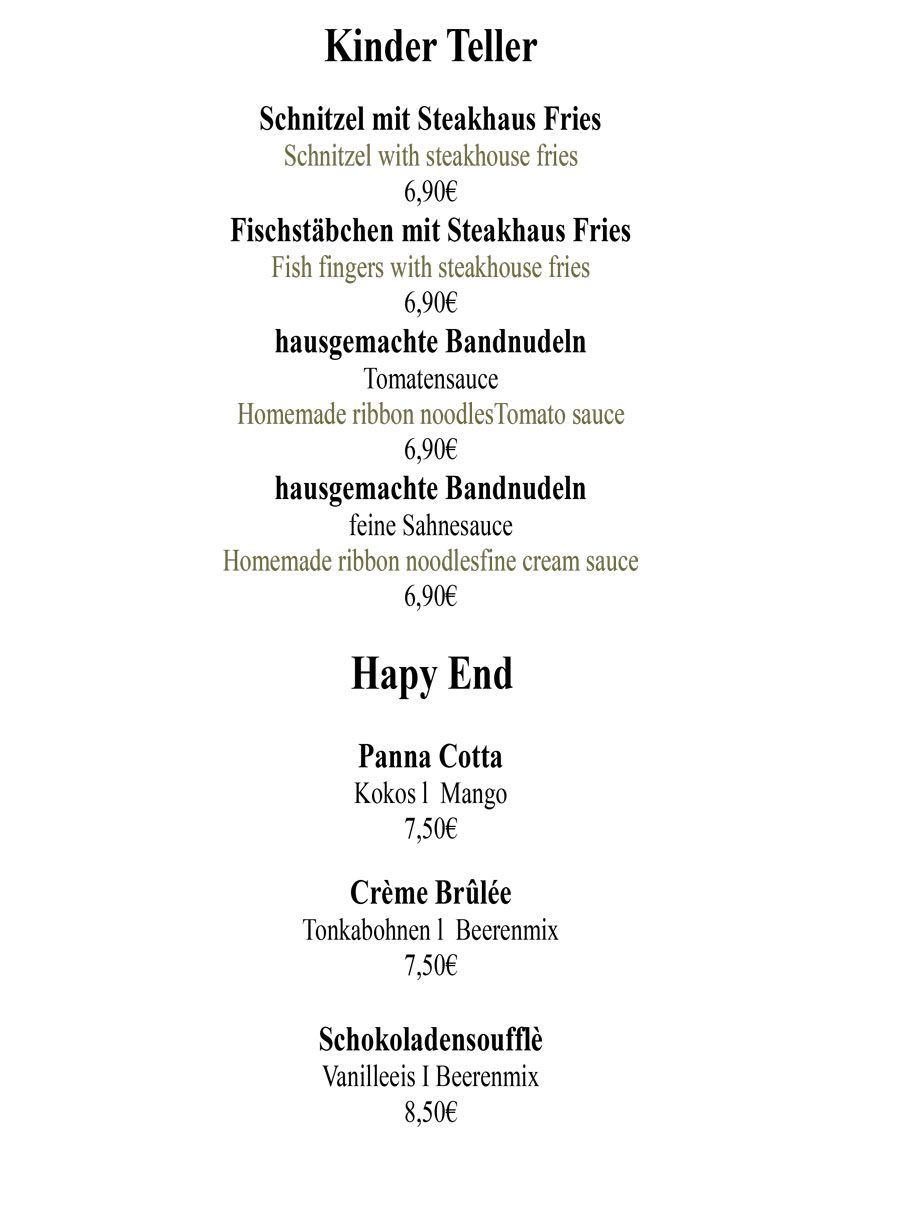 Restaurant Alte Herberge - Speisekarte