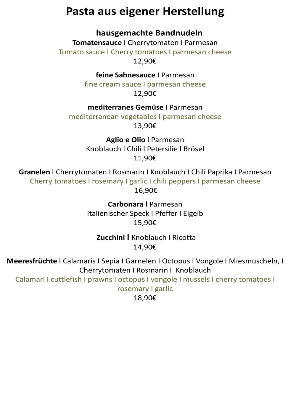 Restaurant Alte Herberge - Speisekarte