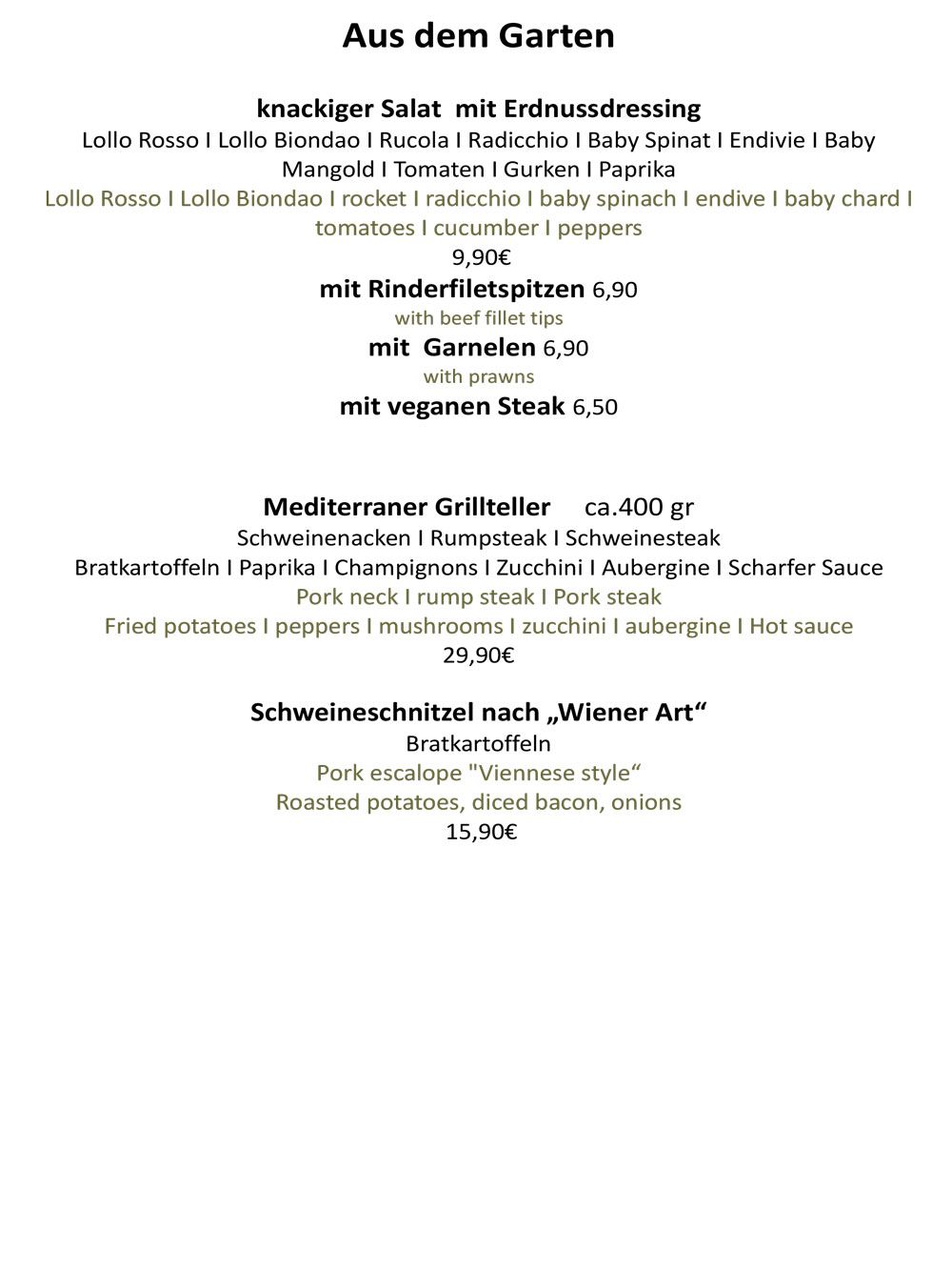Restaurant Alte Herberge - Speisekarte
