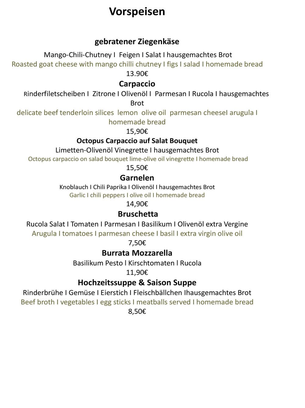 Restaurant Alte Herberge - Speisekarte