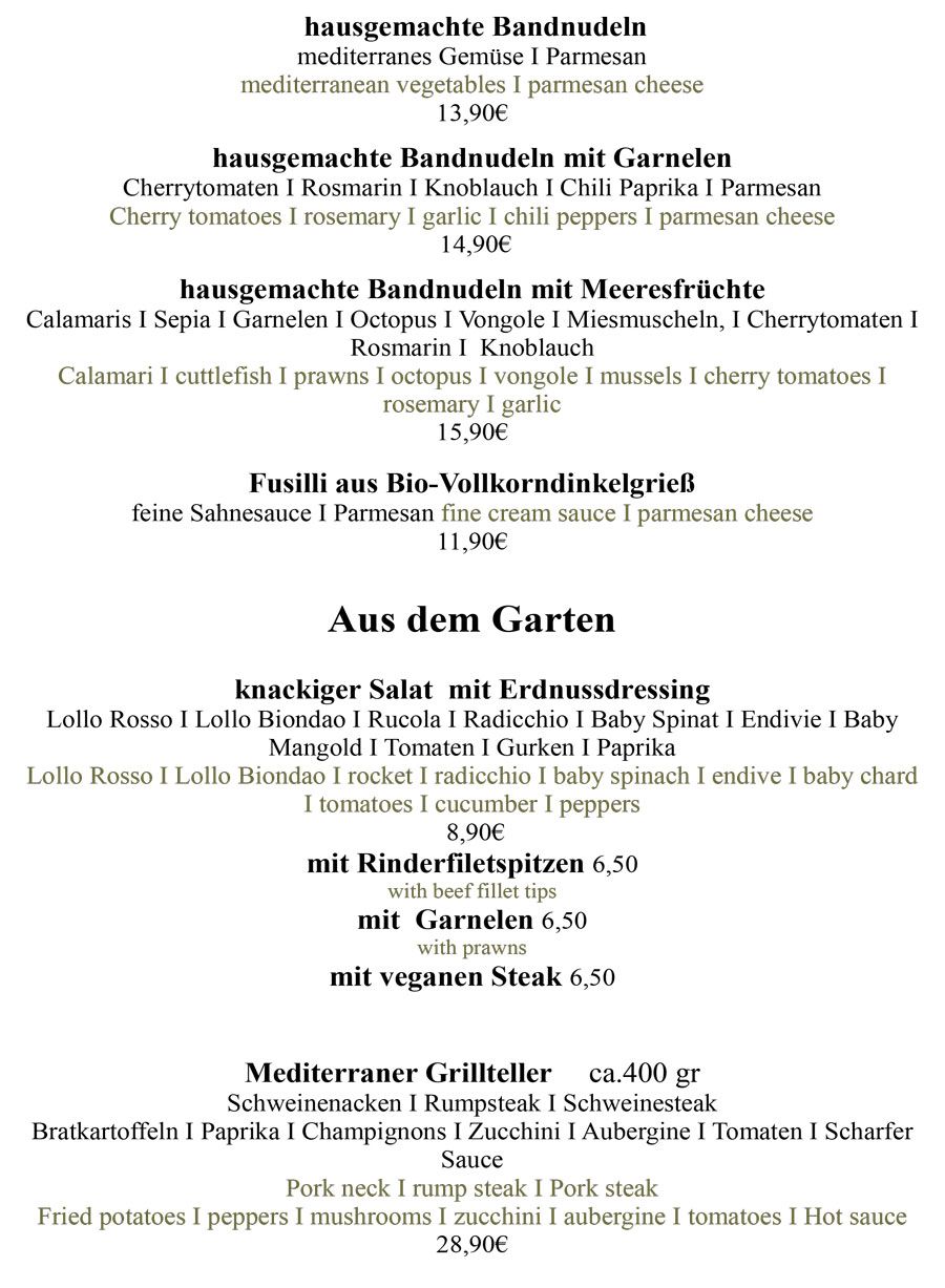 Restaurant Alte Herberge - Speisekarte