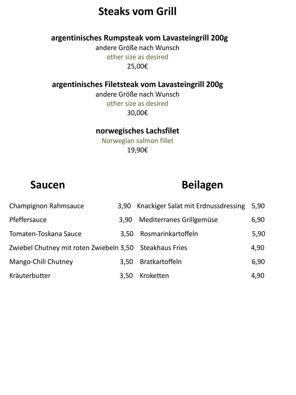 Restaurant Alte Herberge - Speisekarte